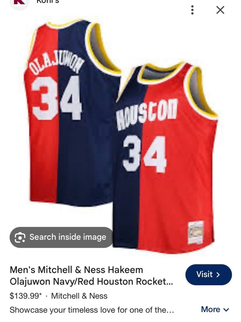 Mitchell & Ness Split Navy & Red Houston 34 Jersey